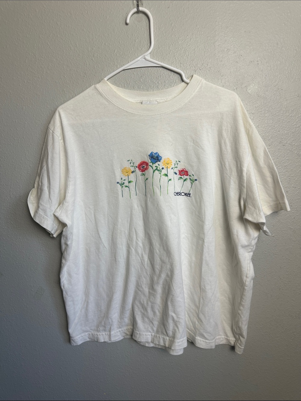 Vintage Cherokee White Tee with Colorful Floral Print